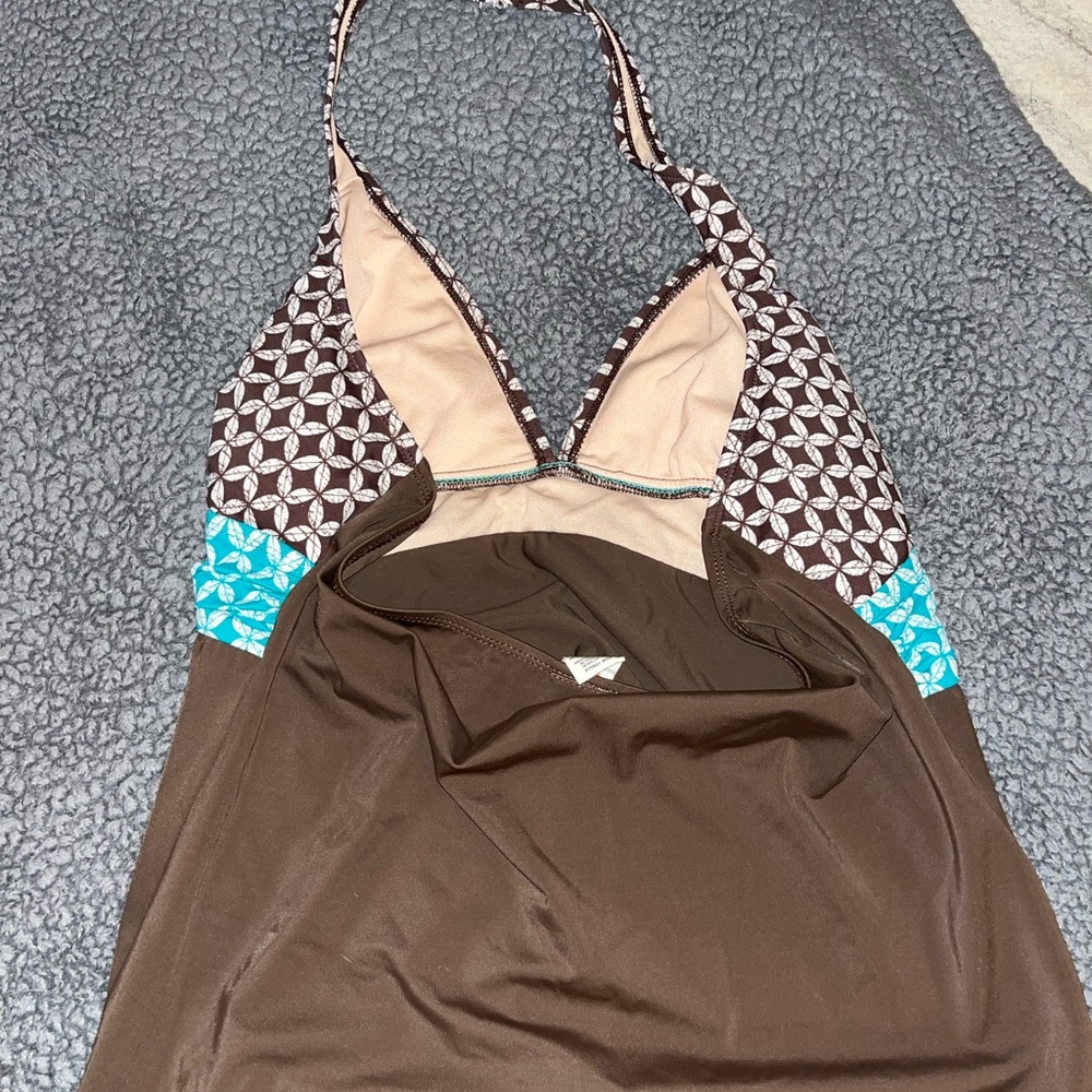 Blue and Brown Swim Chemise with Polka Dots - Picture 3 of 6